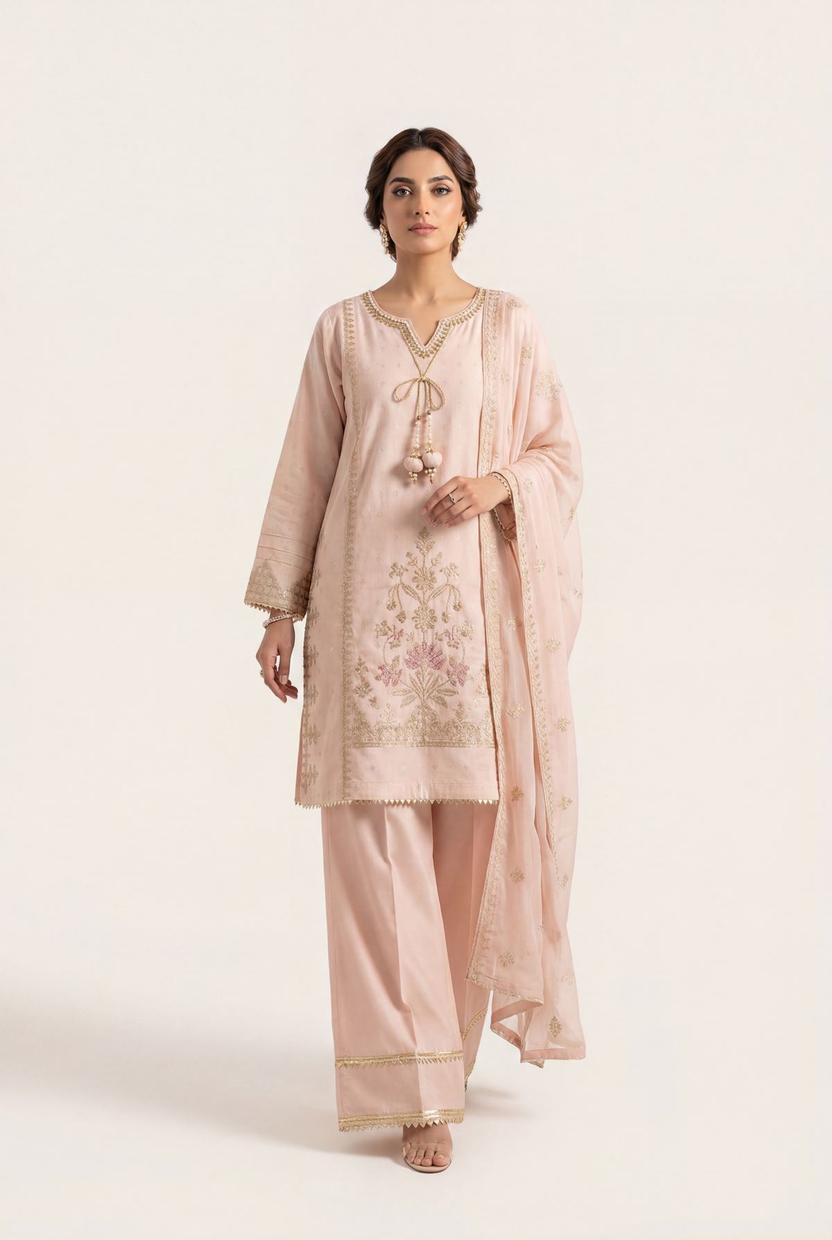 Bandhan Powder Pink Shirt 3-Piece - AI Photo
