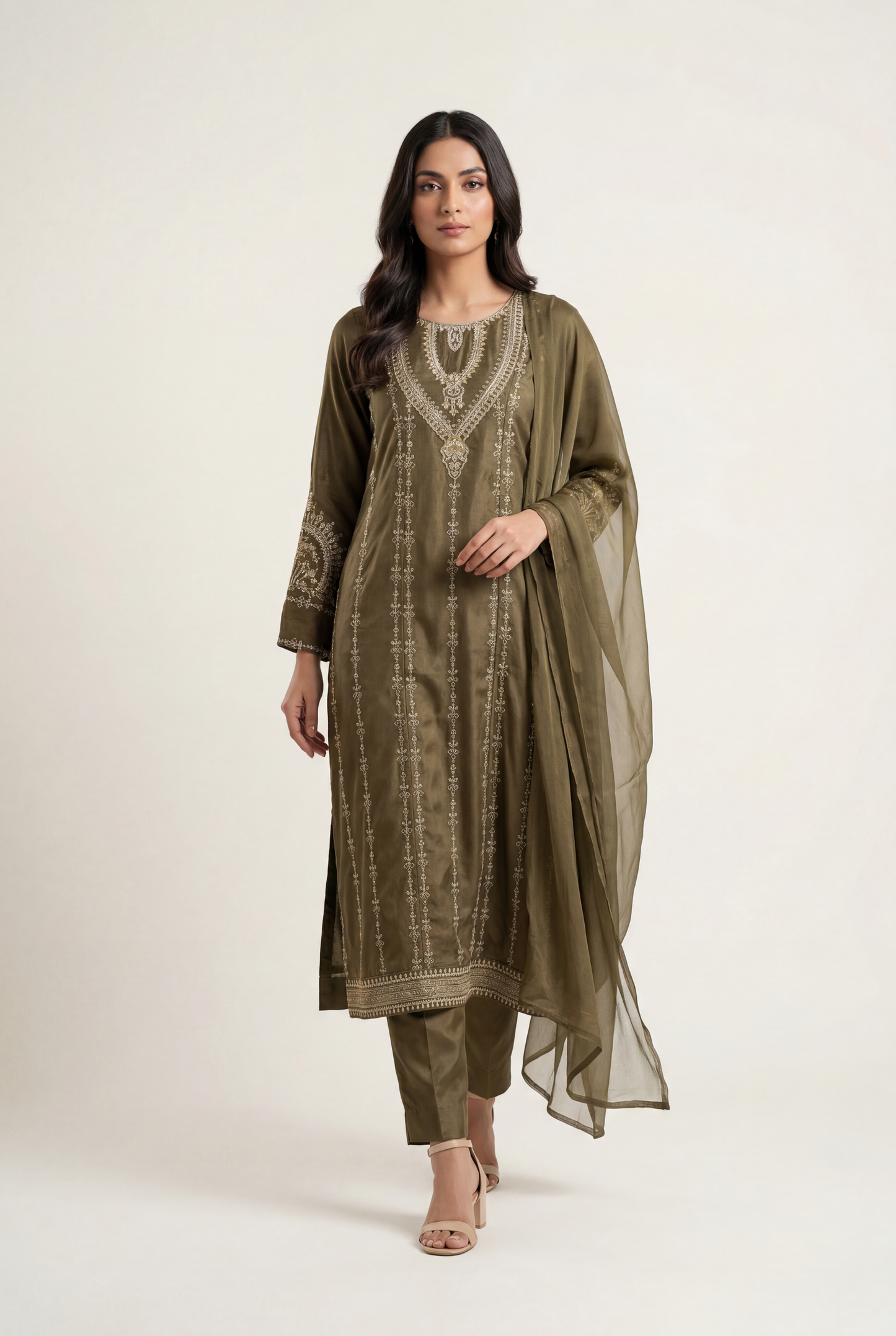 Bandhan Dry Mehndi Kaftan 3-Piece - AI Photo