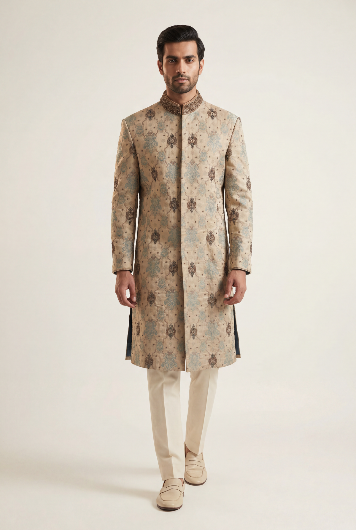 J. Beige Sherwani 1-Piece - Men's - AI Photo