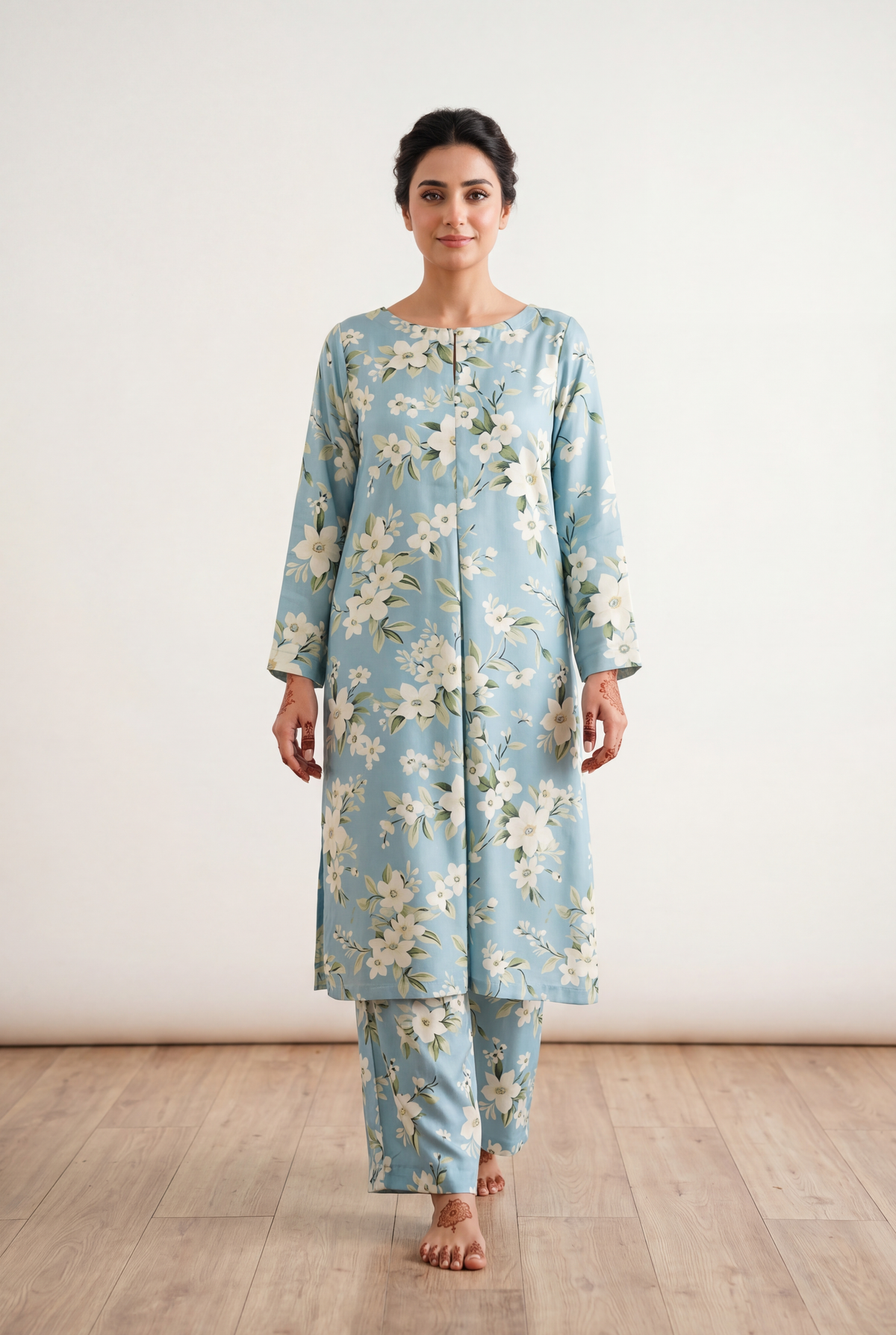 Bandhan Light Blue Long Shirt 2-Piece - AI Photo