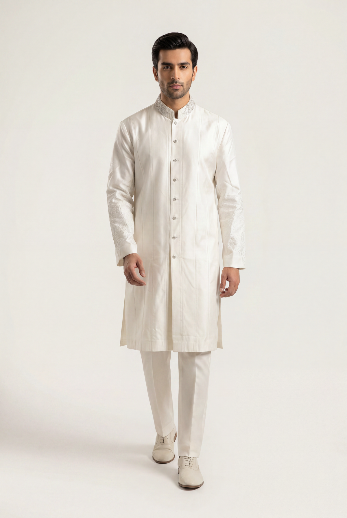 J. Off White Sherwani 1-Piece - Men's - AI Photo