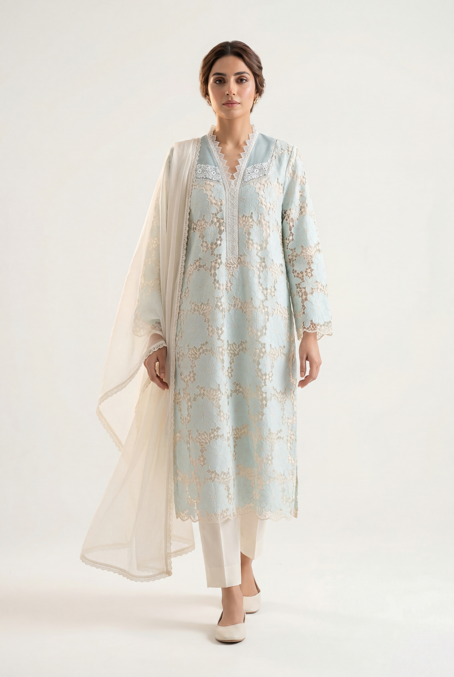 Bandhan Light Blue Long Shirt 3-Piece - AI Photo