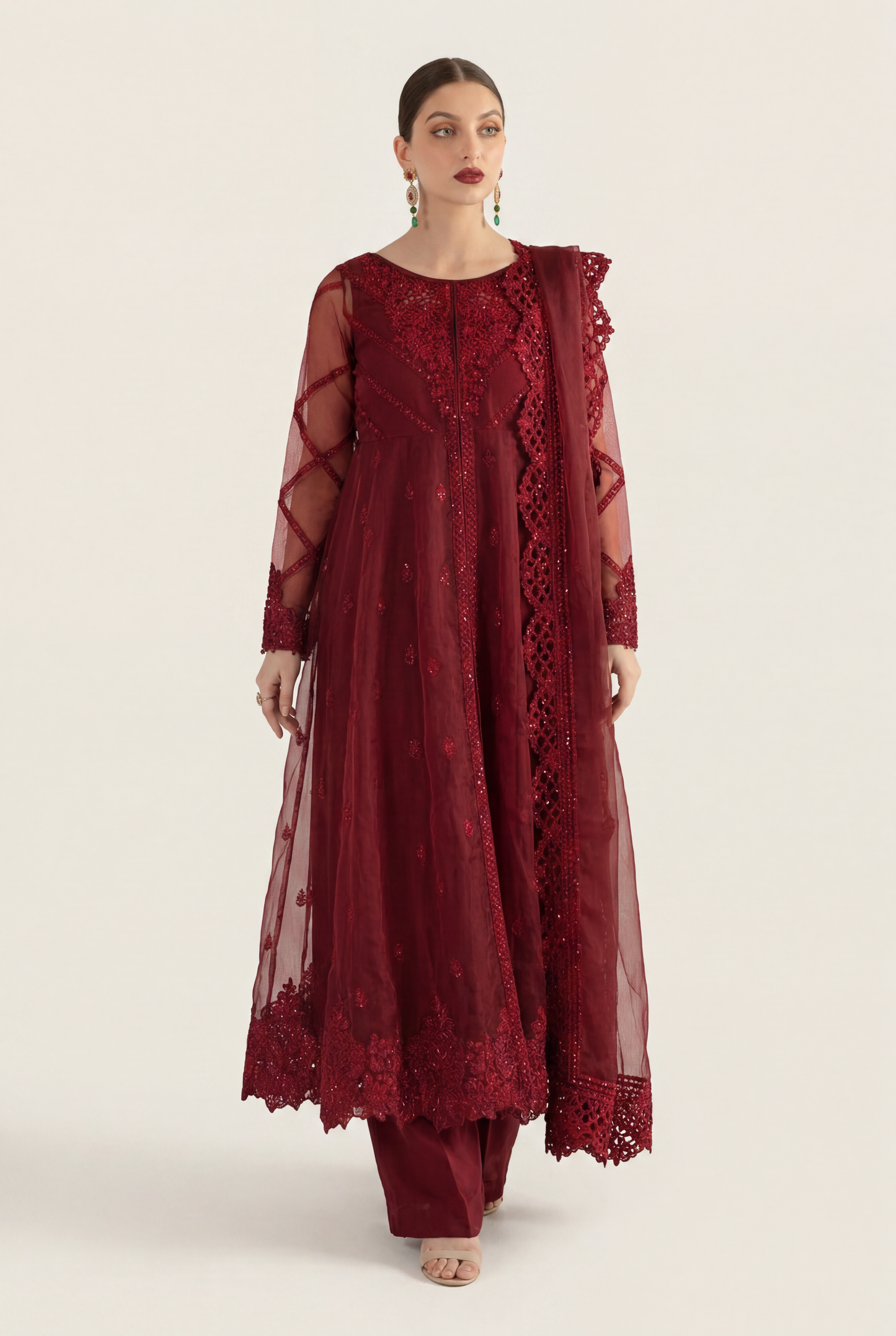 Vanya Maroon Pishwas 4-Piece - AI Photo