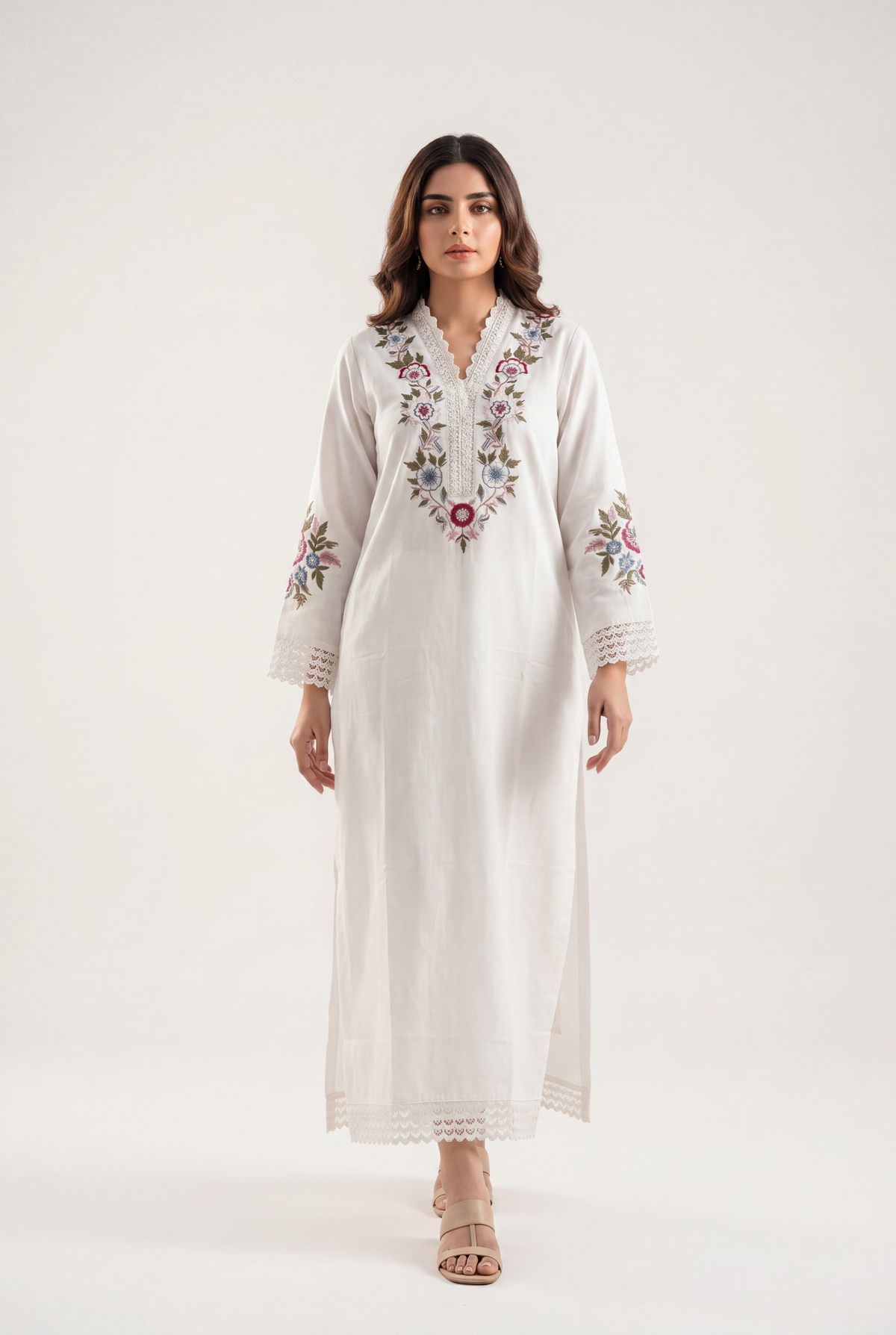 Bandhan White Long Shirt 1-Piece - AI Photo
