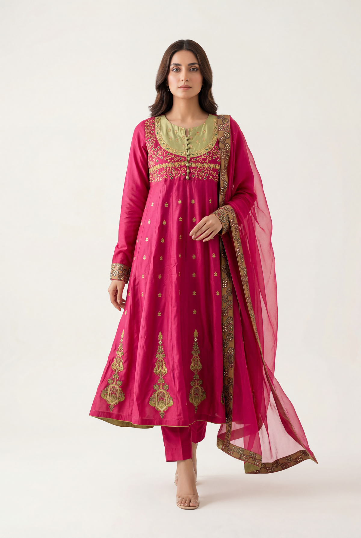 Bandhan Hot Pink Pishwas 3-Piece - AI Photo