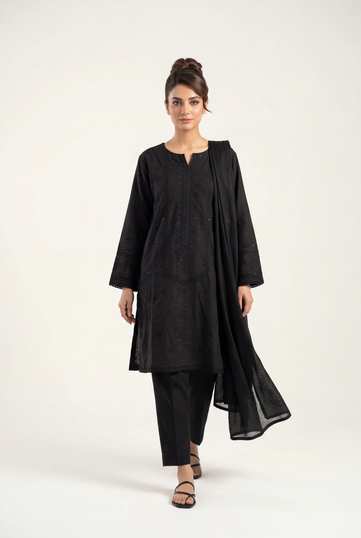 Sadabahar Black Shirt 3-Piece - AI Photo