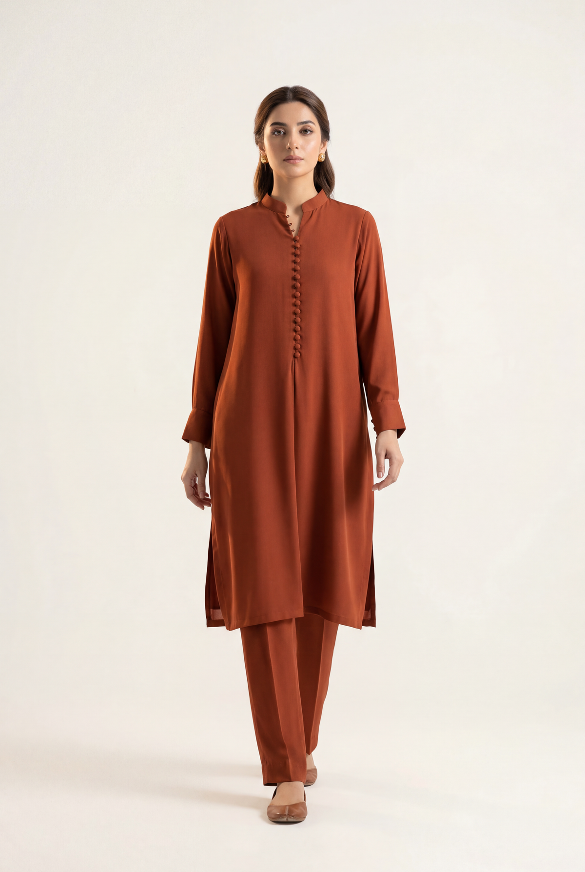 Bandhan Rust Long Shirt 2-Piece - AI Photo