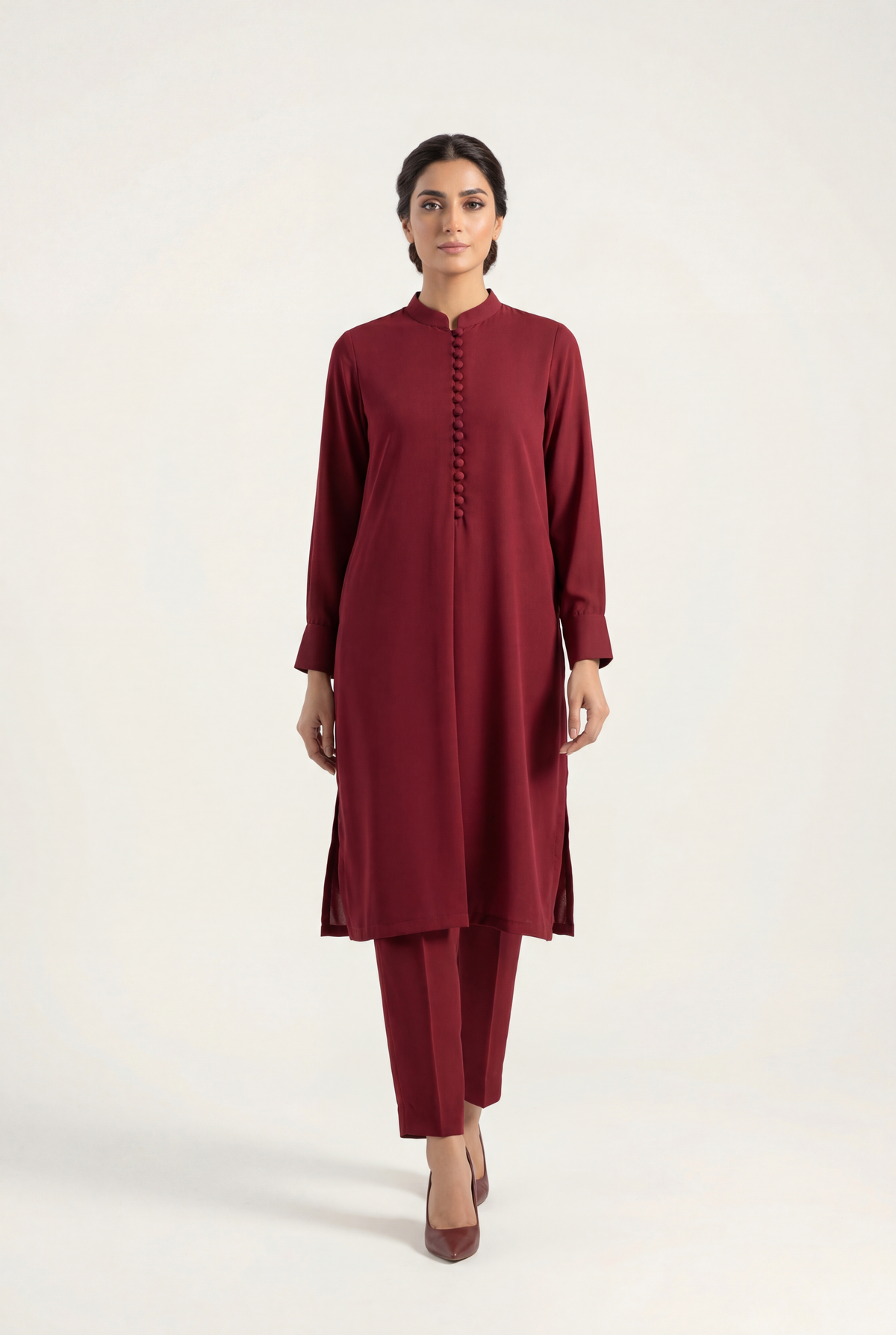 Bandhan Maroon Long Shirt 2-Piece - AI Photo