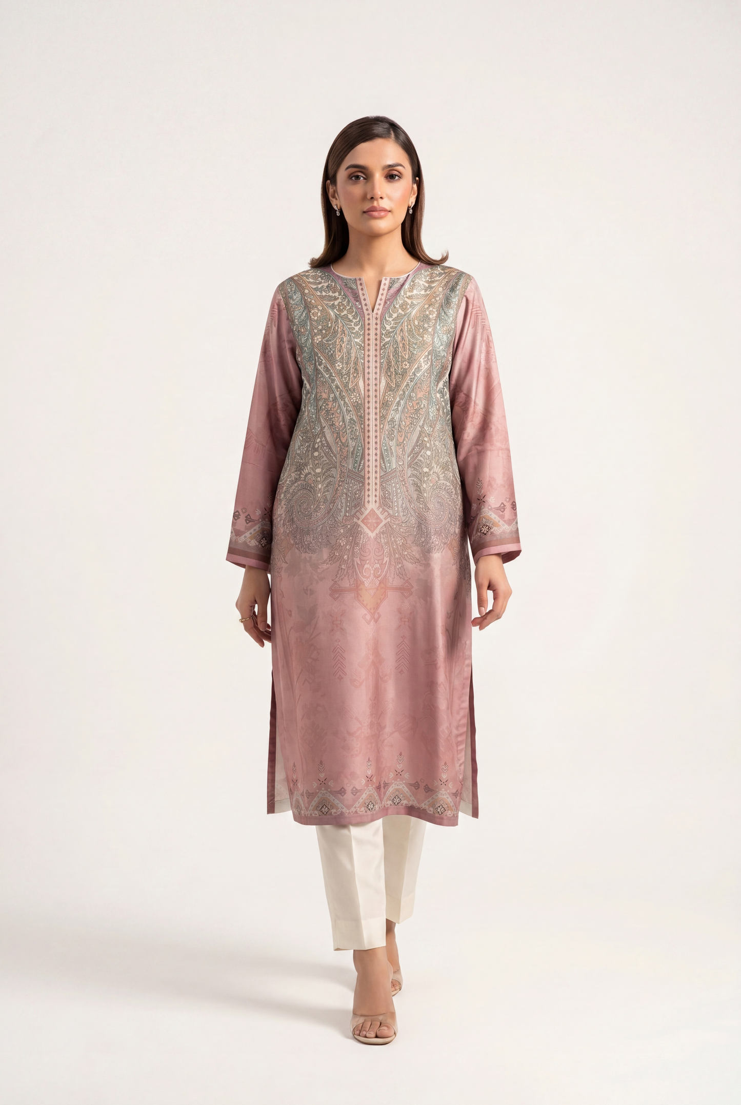 Bandhan Tea Pink Long Shirt 2-Piece - AI Photo