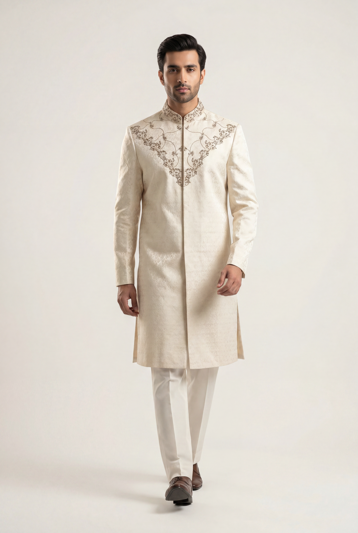 J. Off White Sherwani 1-Piece - Men's - AI Photo