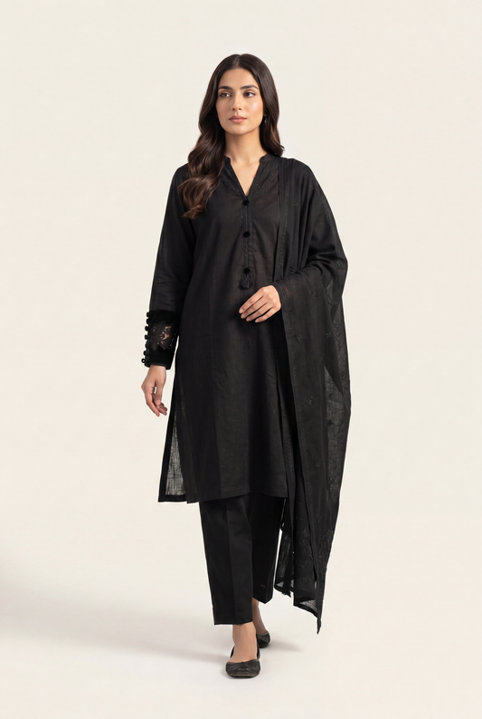 Sadabahar Black Shirt 3-Piece - AI Photo