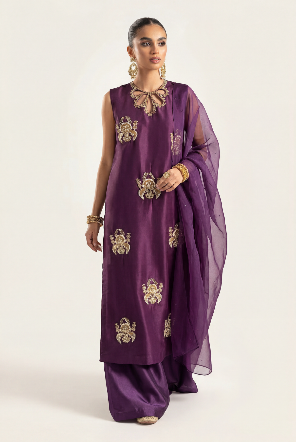 Vanya Purple Long Shirt 3-Piece - AI Photo