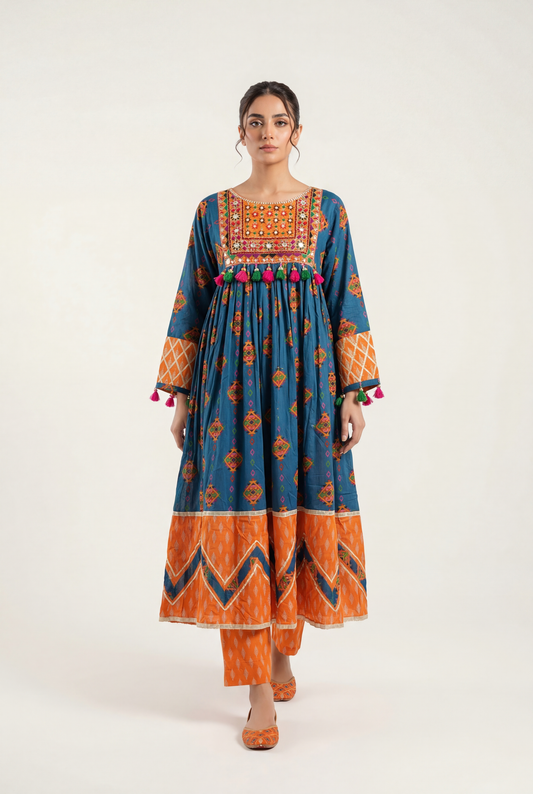 Bandhan Blue Afghani Frock 2-Piece - AI Photo