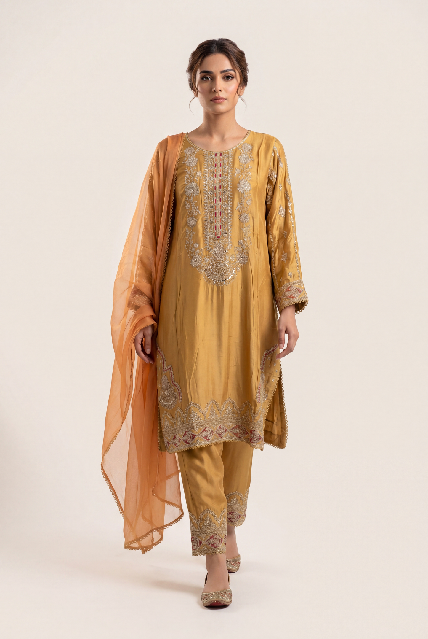 Bandhan Mustard Shirt 3-Piece - AI Photo