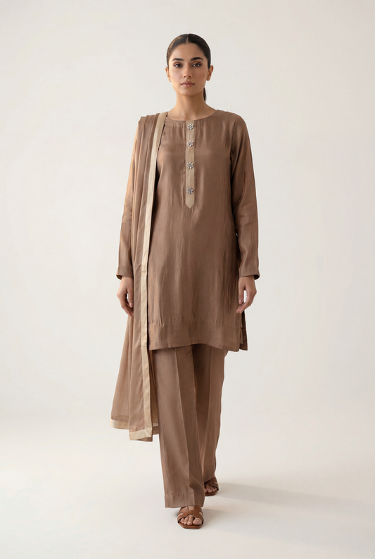 Bandhan Brown Shirt 3-Piece - AI Photo