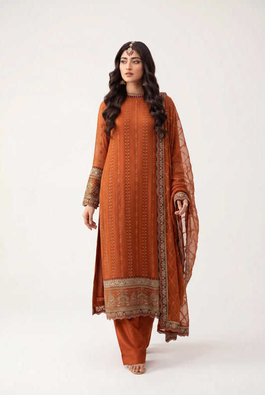 Vanya Rust Long Shirt 3-Piece - AI Photo