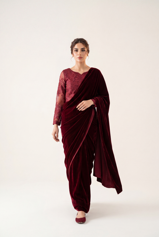 Vanya Maroon Blouse 2-Piece - AI Photo