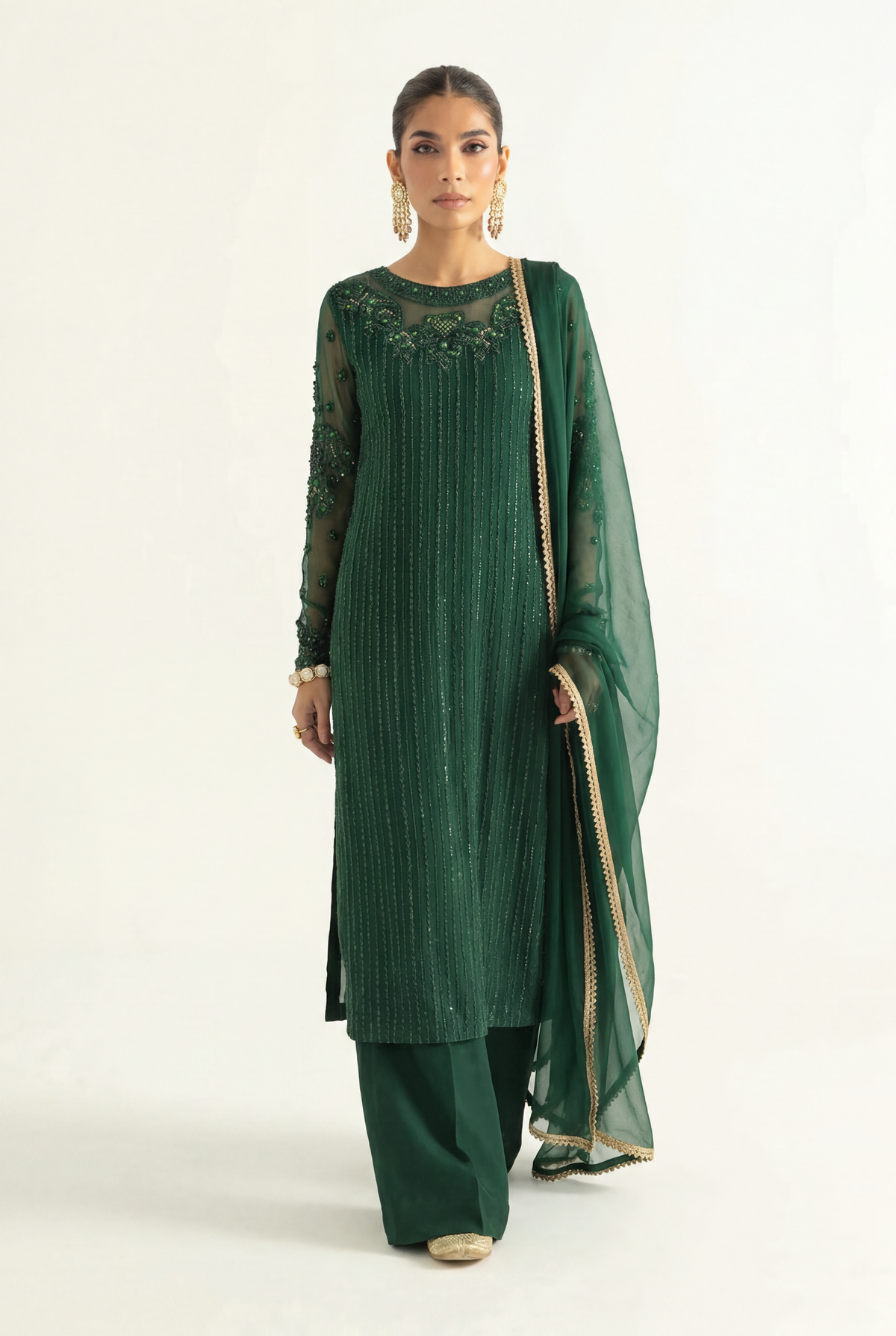 Vanya Green Long Shirt 3-Piece - AI Photo