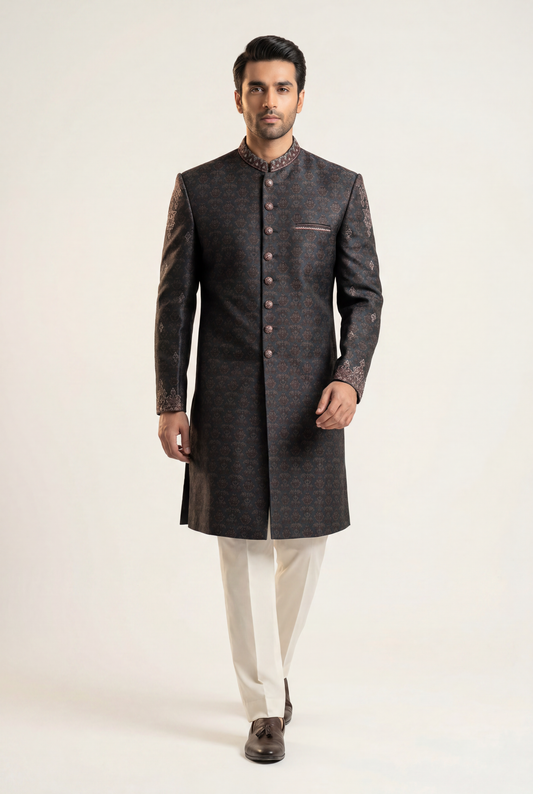 J. Blackish Blue Sherwani 1-Piece - Men's - AI Photo