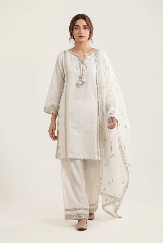 Bandhan White Shirt 3-Piece - AI Photo