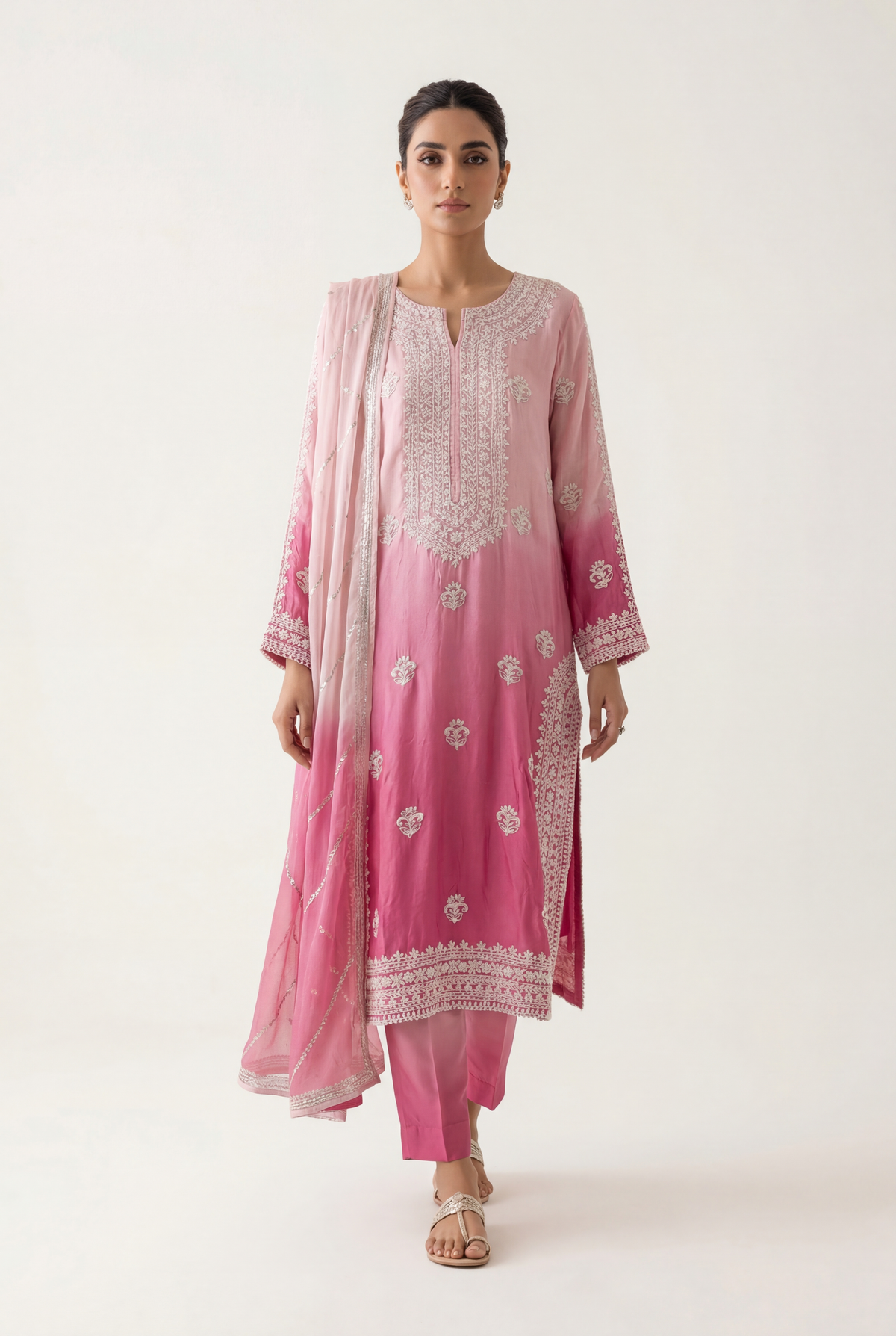 Bandhan Light Pink/Dark Pink Double Shade Long Shirt 3-Piece - AI Photo