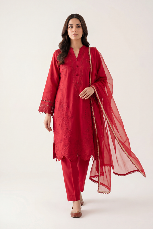 Bandhan Red Shirt 3-Piece - AI Photo