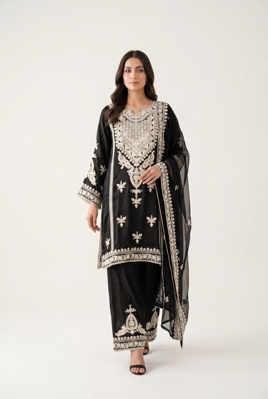 Bandhan Black Shirt 3-Piece - AI Photo