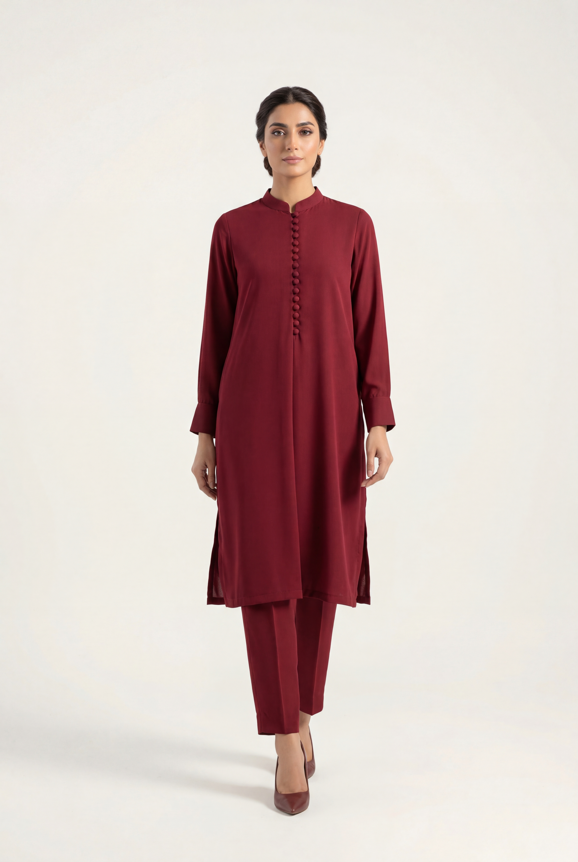 Bandhan Maroon Long Shirt 2-Piece - AI Photo