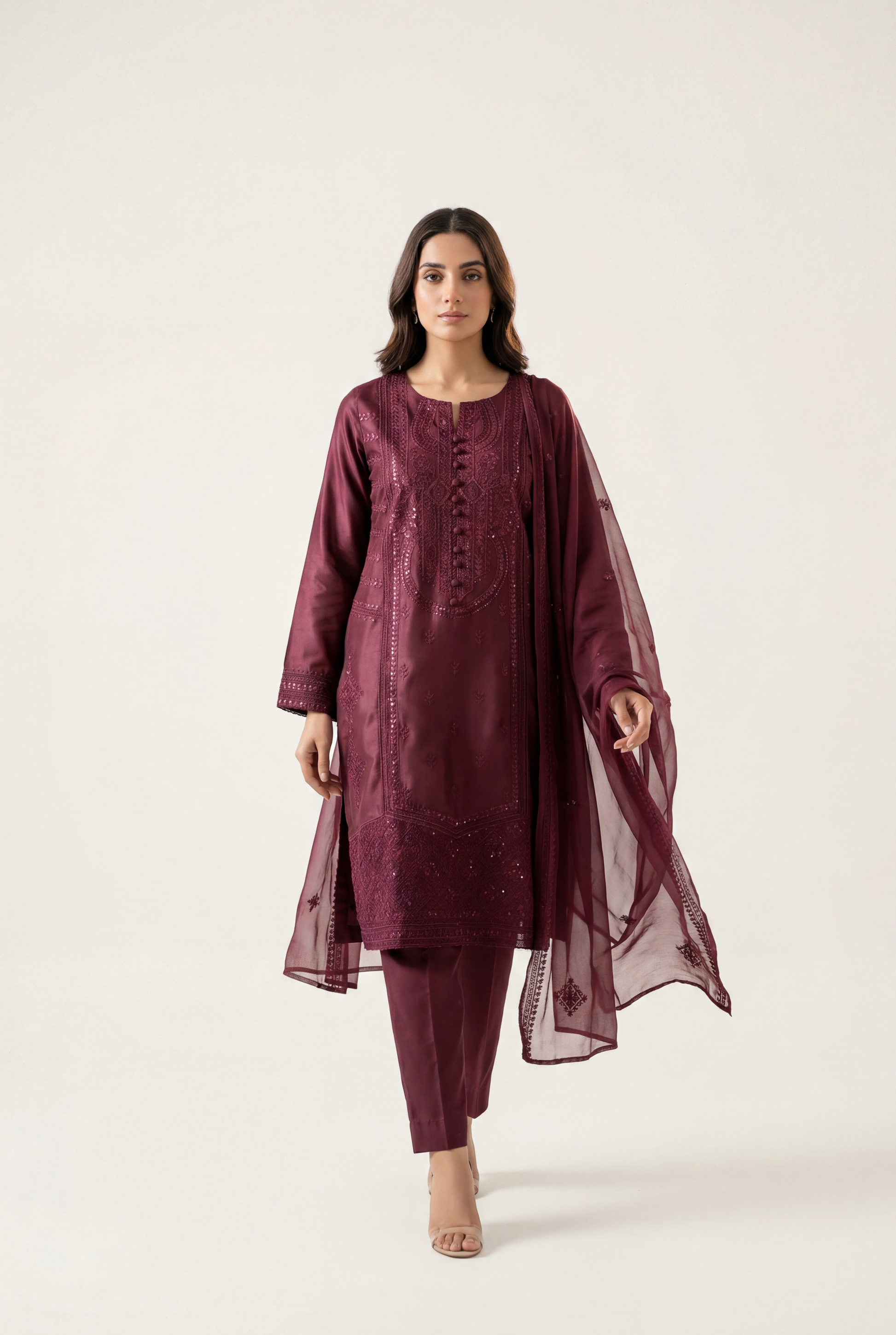 Bandhan Maroon Shirt 3-Piece - AI Photo