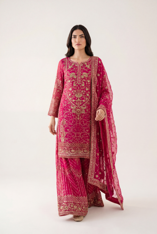 Bandhan Hot Pink Shirt 3-Piece - AI Photo