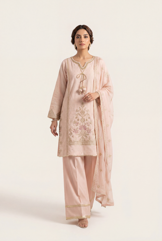 Bandhan Powder Pink Shirt 3-Piece - AI Photo