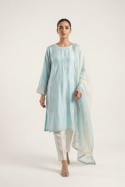 J. Pret Light Ferozi Shirt 3-Piece - AI Photo