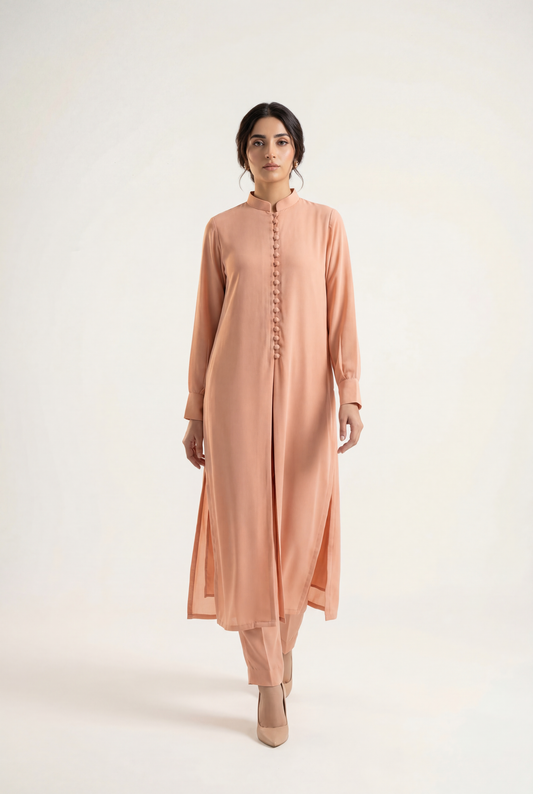 Bandhan Peach Long Shirt 2-Piece - AI Photo