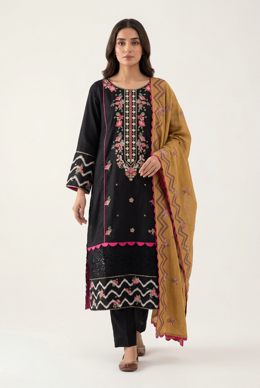 Bandhan Black Long Shirt 3-Piece - AI Photo