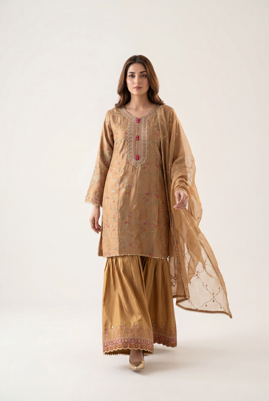 Bandhan Golden Shirt 3-Piece - AI Photo