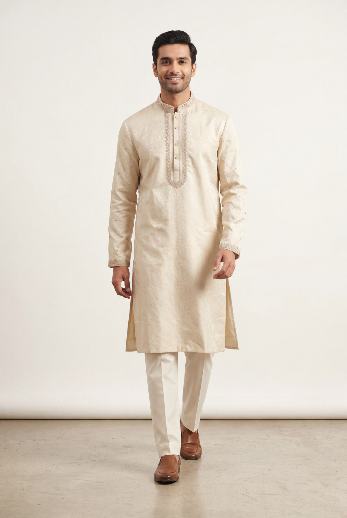 J. Cream Sherwani 1-Piece - Men's - AI Photo