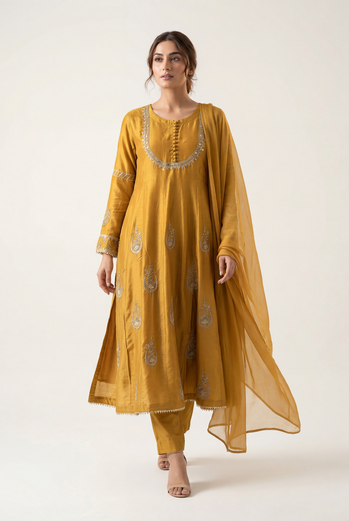 Bandhan Mustard Pishwas 3-Piece - AI Photo