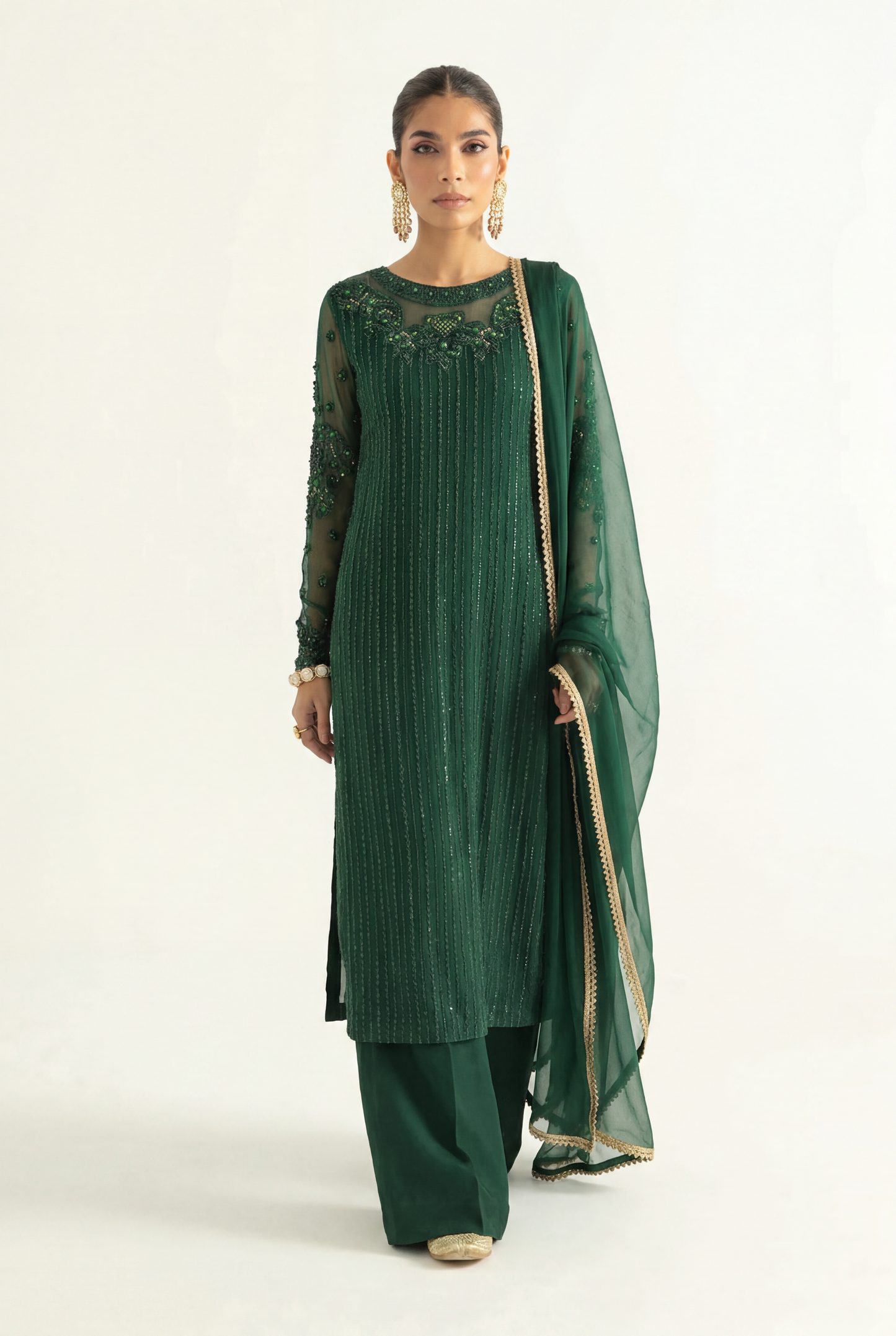 Vanya Green Long Shirt 3-Piece - AI Photo