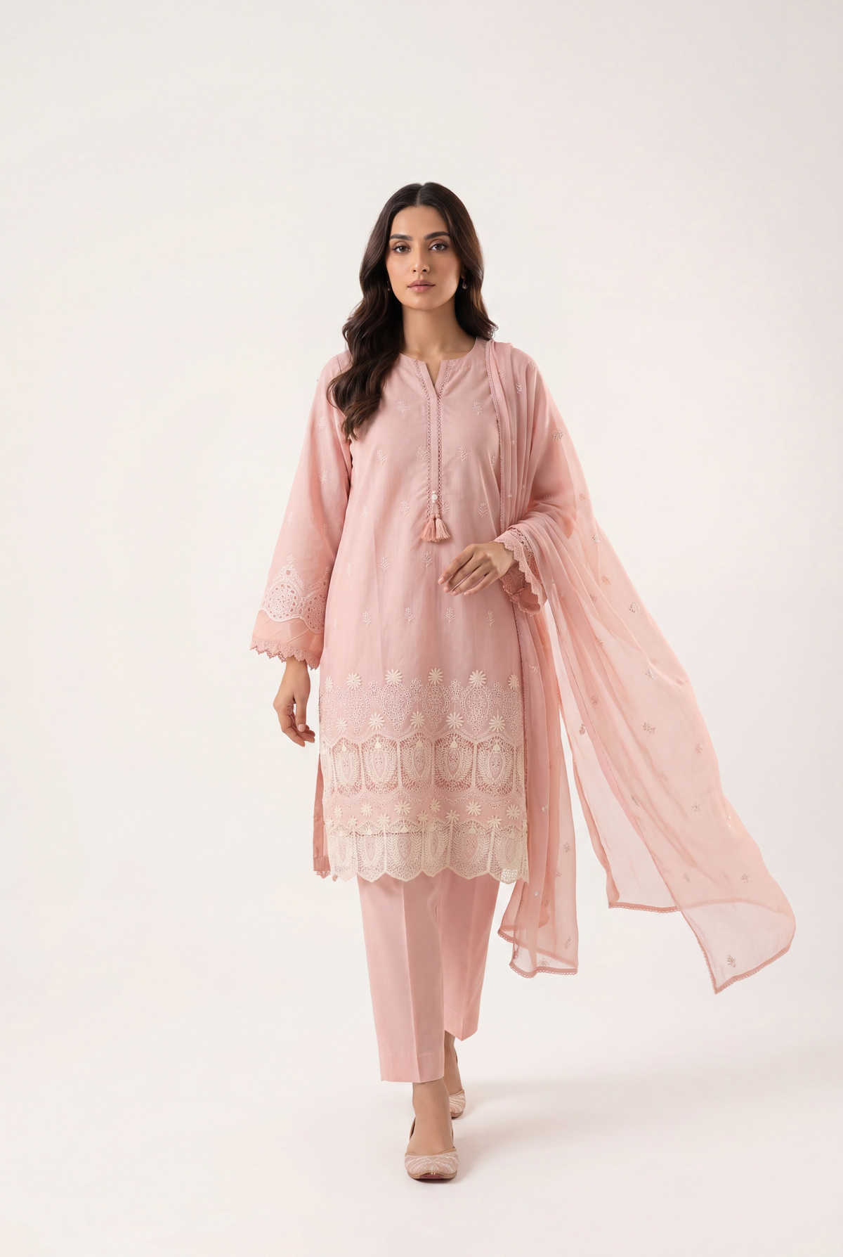 Sadabahar Baby Pink Shirt 3-Piece - AI Photo