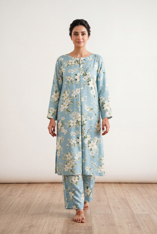 Bandhan Light Blue Long Shirt 2-Piece - AI Photo
