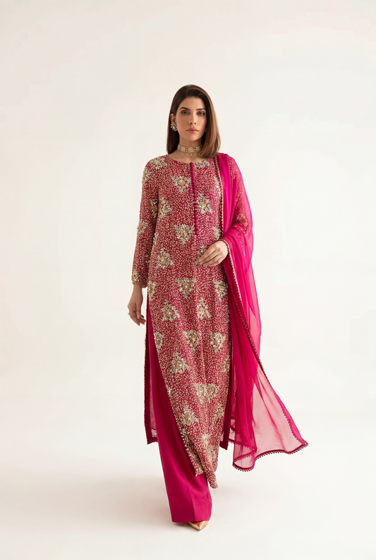 Vanya Hot Pink Long Shirt 3-Piece - AI Photo