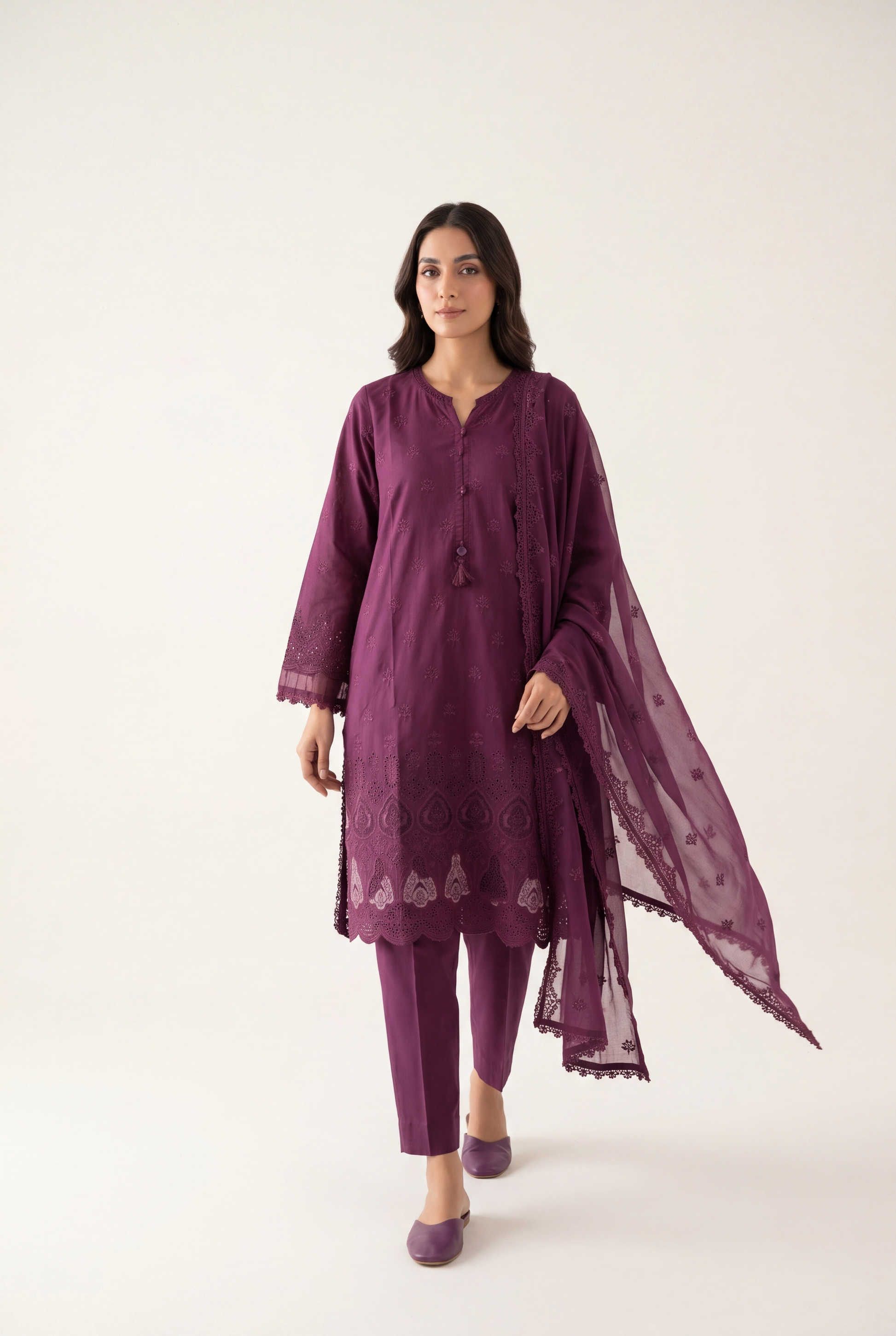 Sadabahar Purple Shirt 3-Piece - AI Photo
