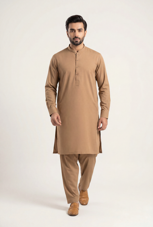 Gul Ahmad Camel Shalwar Kameez 2-Piece - Men's - AI Photo