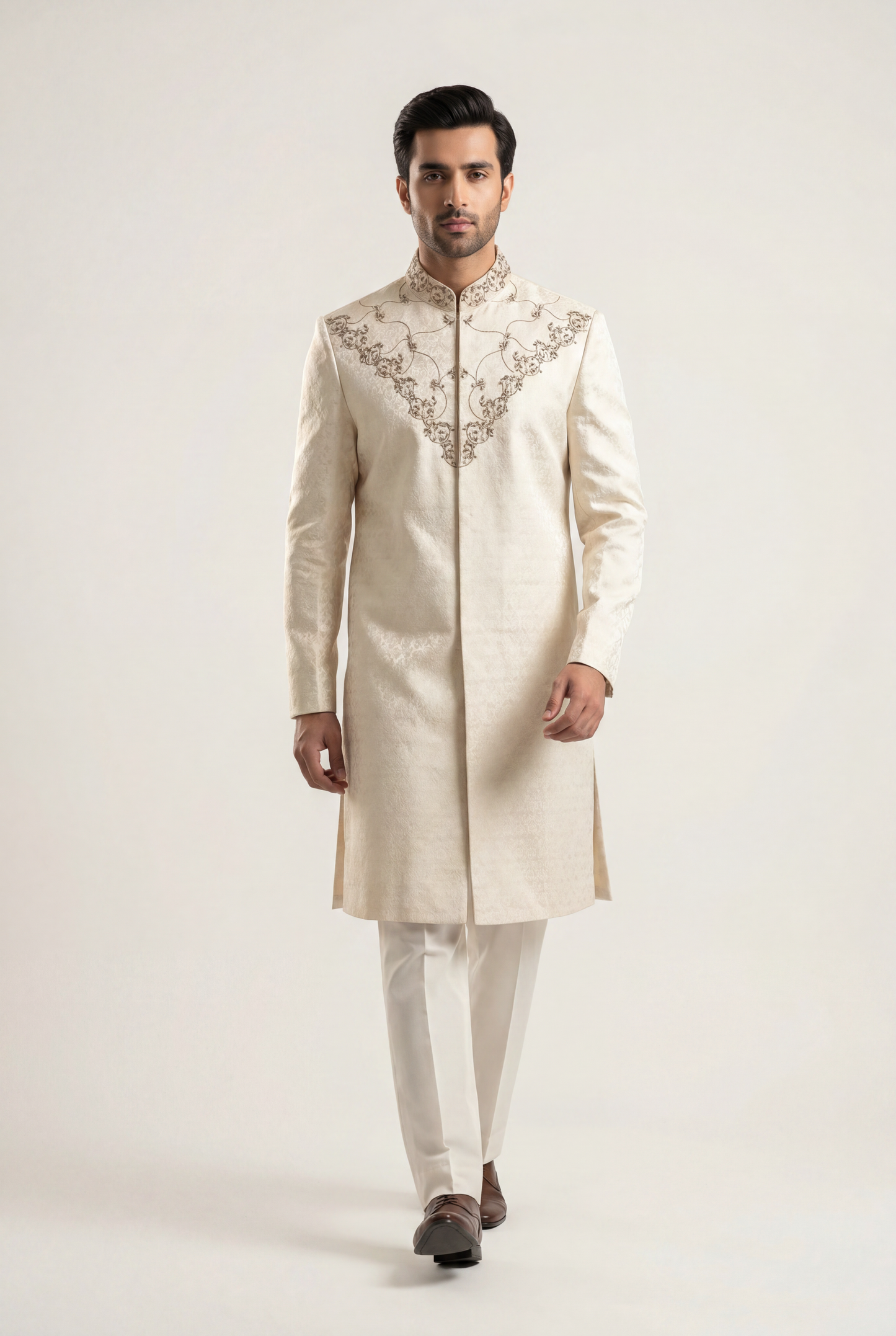 J. Off White Sherwani 1-Piece - Men's - AI Photo