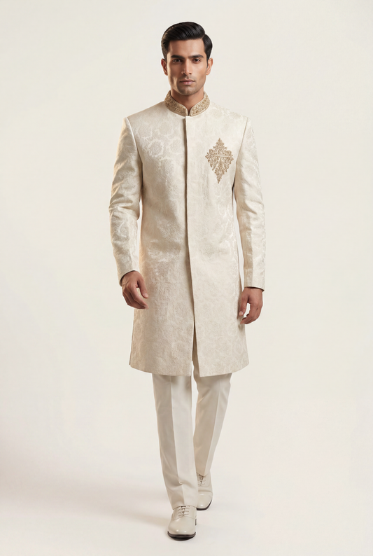 J. Cream Sherwani 1-Piece - Men's - AI Photo
