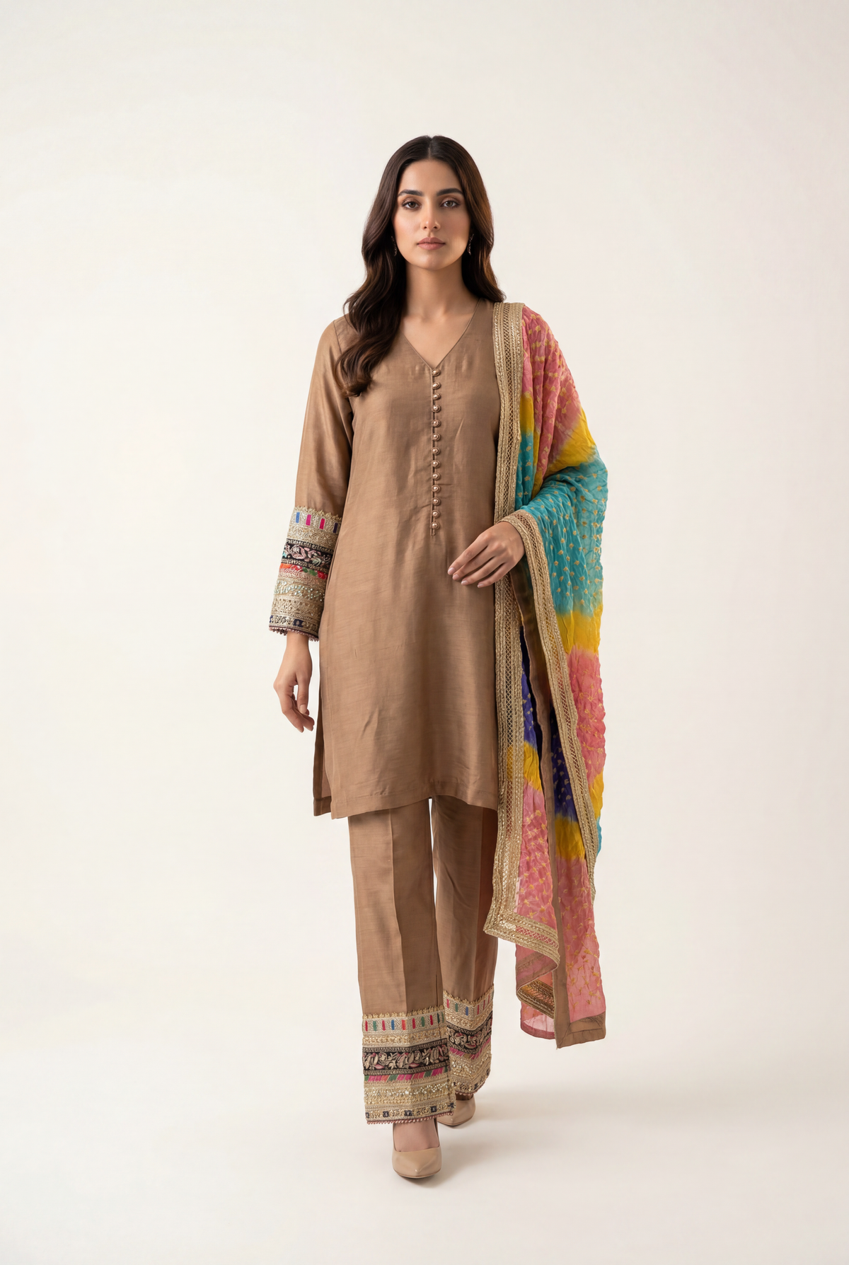 Bandhan Brown Shirt 3-Piece - AI Photo