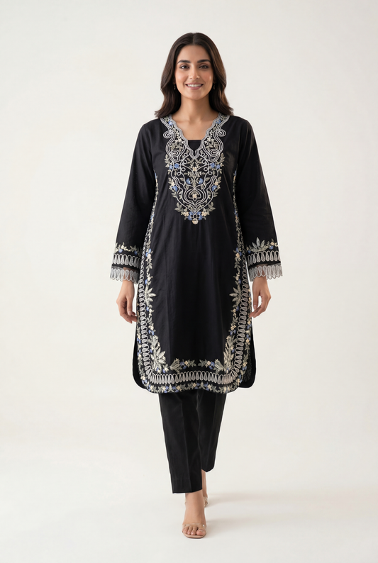 Ethnic Black Shirt 2-Piece - AI Photo
