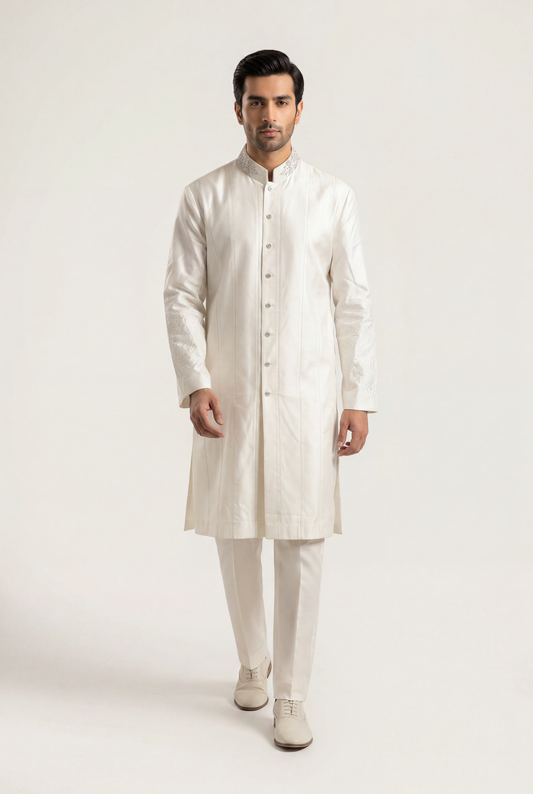 J. Off White Sherwani 1-Piece - Men's - AI Photo