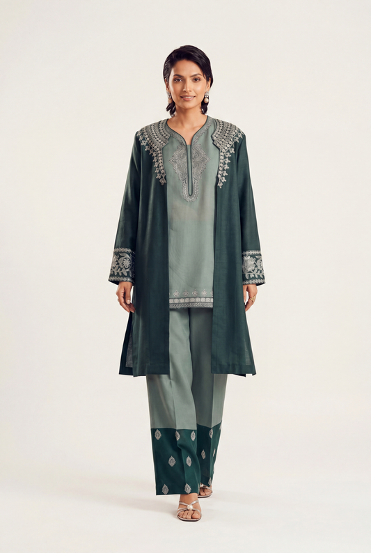 Vanya Sage Green Gown, Shirt 3-Piece - AI Photo