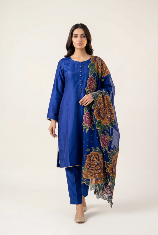 Bandhan Royal Blue Shirt 3-Piece - AI Photo